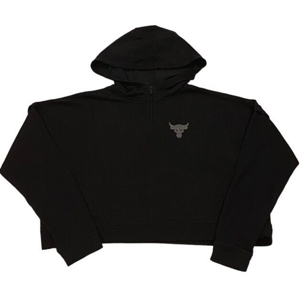 Under Armour Oversized Sweatshirt Womens Size Large Black Loose Hoodie Cropped